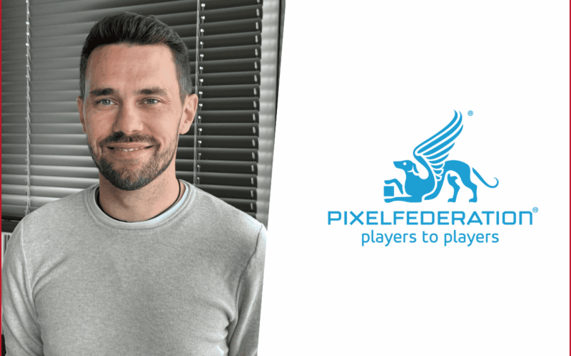 pixel federation ceo daniel duranka's photo on the left, pixel federation logo on the right
