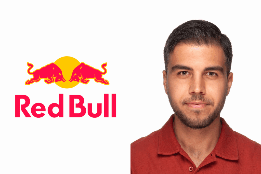 solda red bull logosu, sağda serkan levent'in fotoğrafı