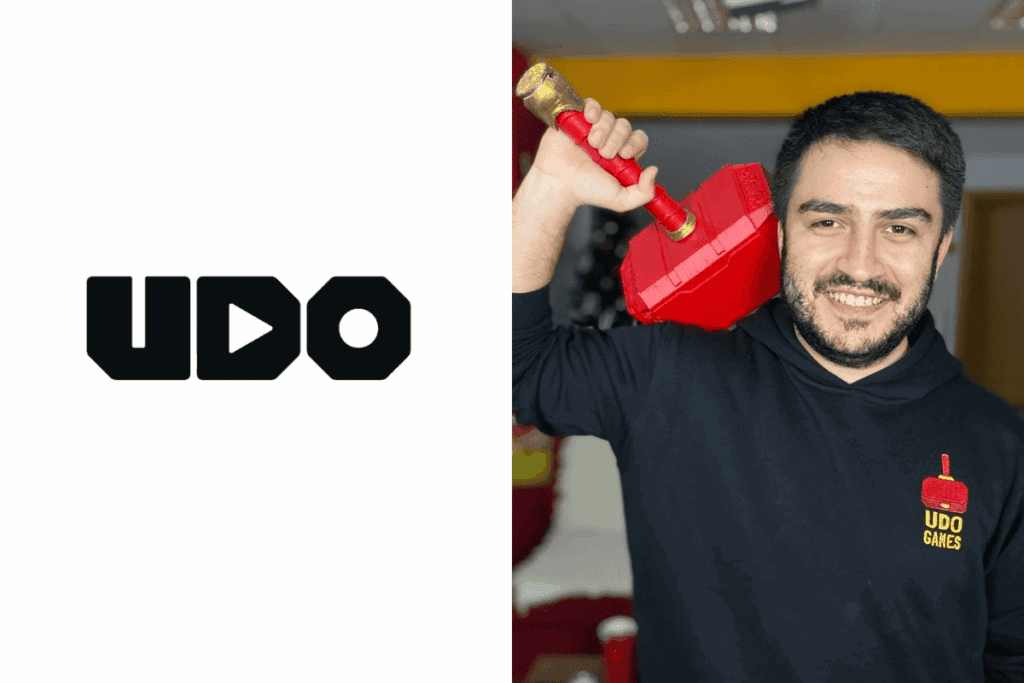 Udo logo on the left, Türker Karahan photo on the right
