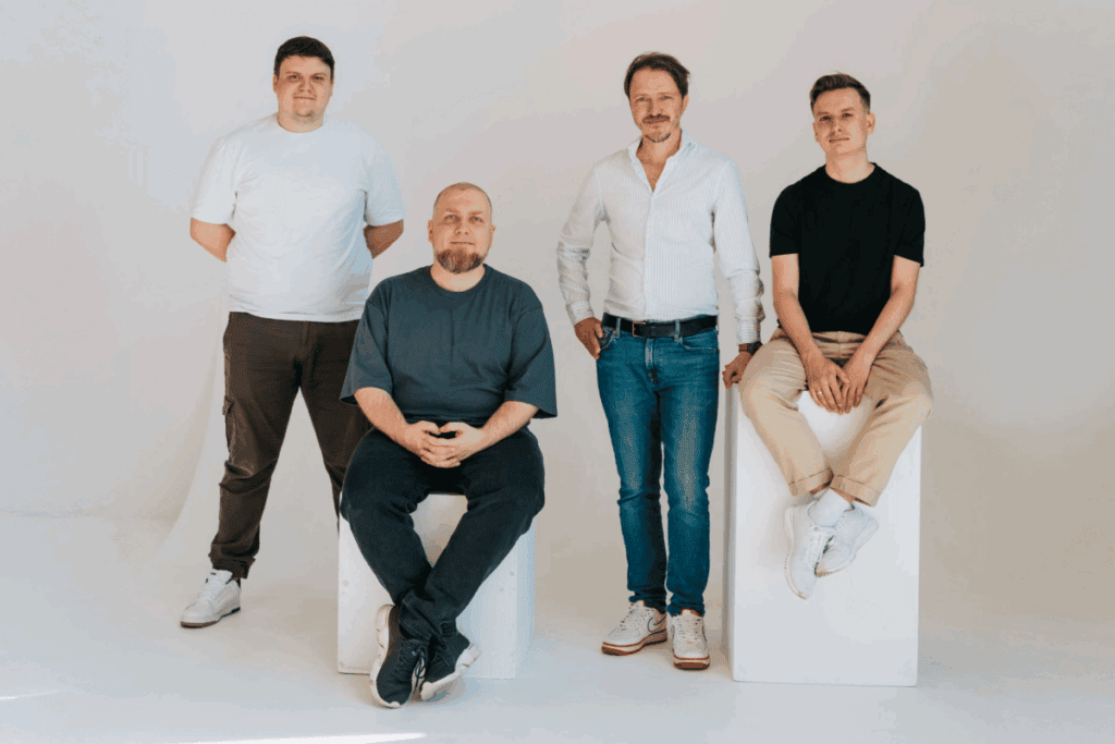 Nice Plans Studio team photo of founders. Victor Savitskii, roman malakhov, pavel platto, dmitry koblyk