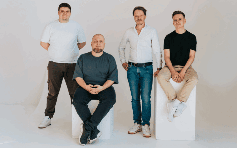 Nice Plans Studio team photo of founders. Victor Savitskii, roman malakhov, pavel platto, dmitry koblyk