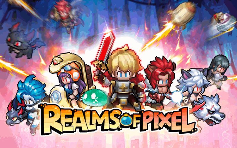 realms of pixel cover art showcases characters from the game in pixel art style - flexion is bringing the game to the alternative app stores