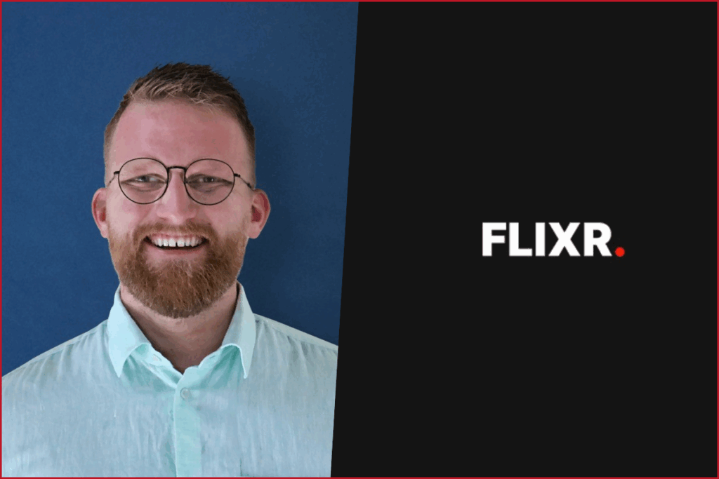 Tim Bendt photo on the left, Flixr logo on the right