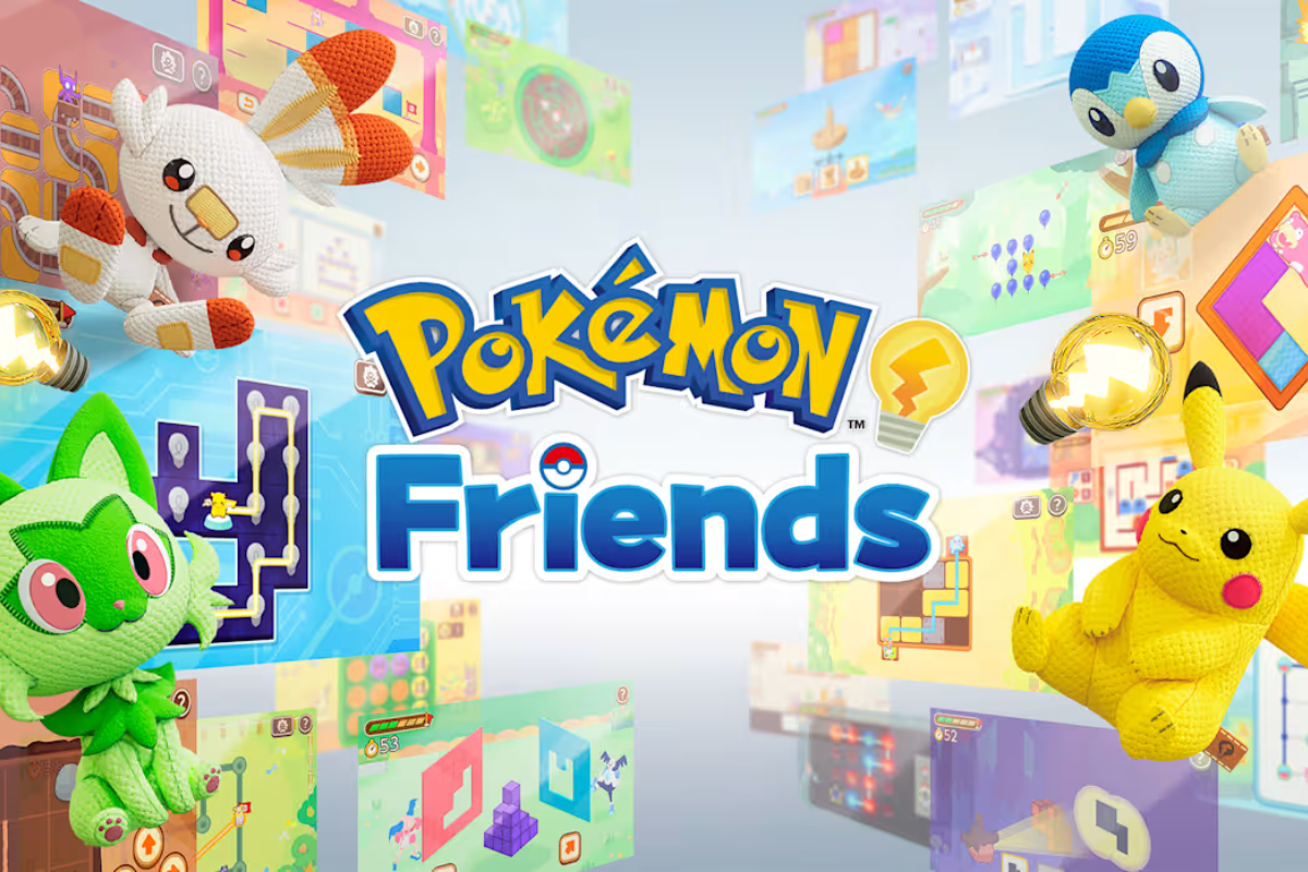 pokemon friends cover art shows the game logo and famous pokemons from the franchise like pikachu