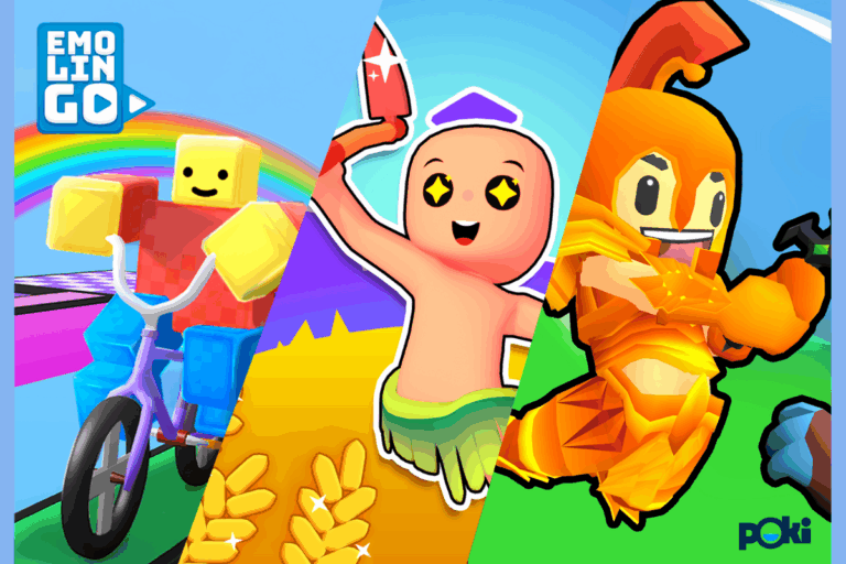 some of the emolingo games' cover arts with poki logo at the bottom right