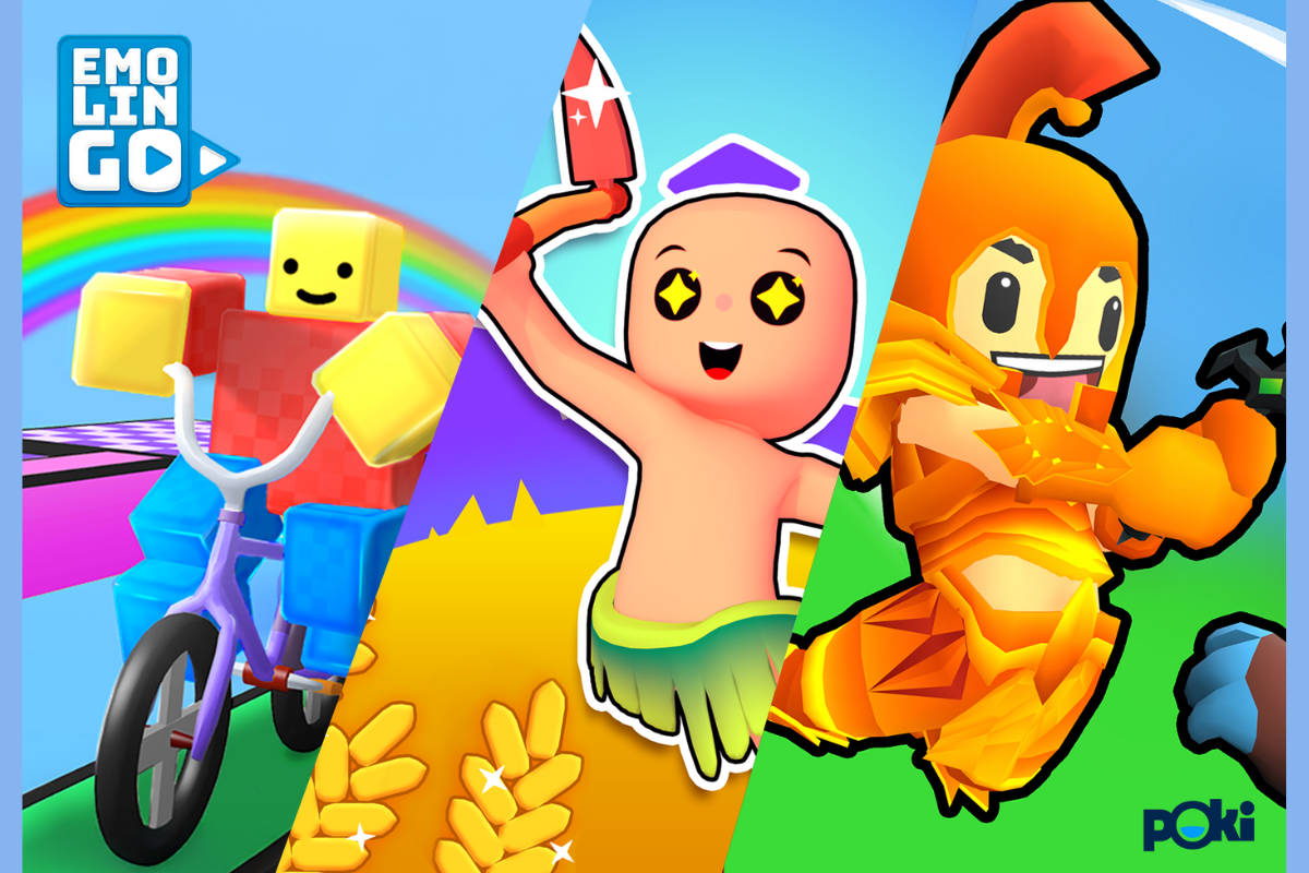 some of the emolingo games' cover arts with poki logo at the bottom right