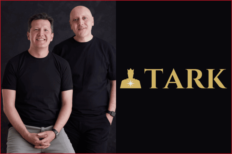 Photo of founders of Tark Games İbrahim Yıldırım and İlker Ergen on the left side, TARK logo on the right side