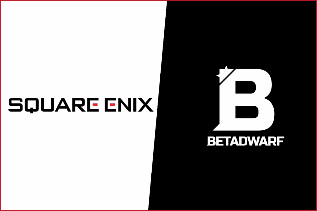 square enix logo on the left, betadwarf logo on the right