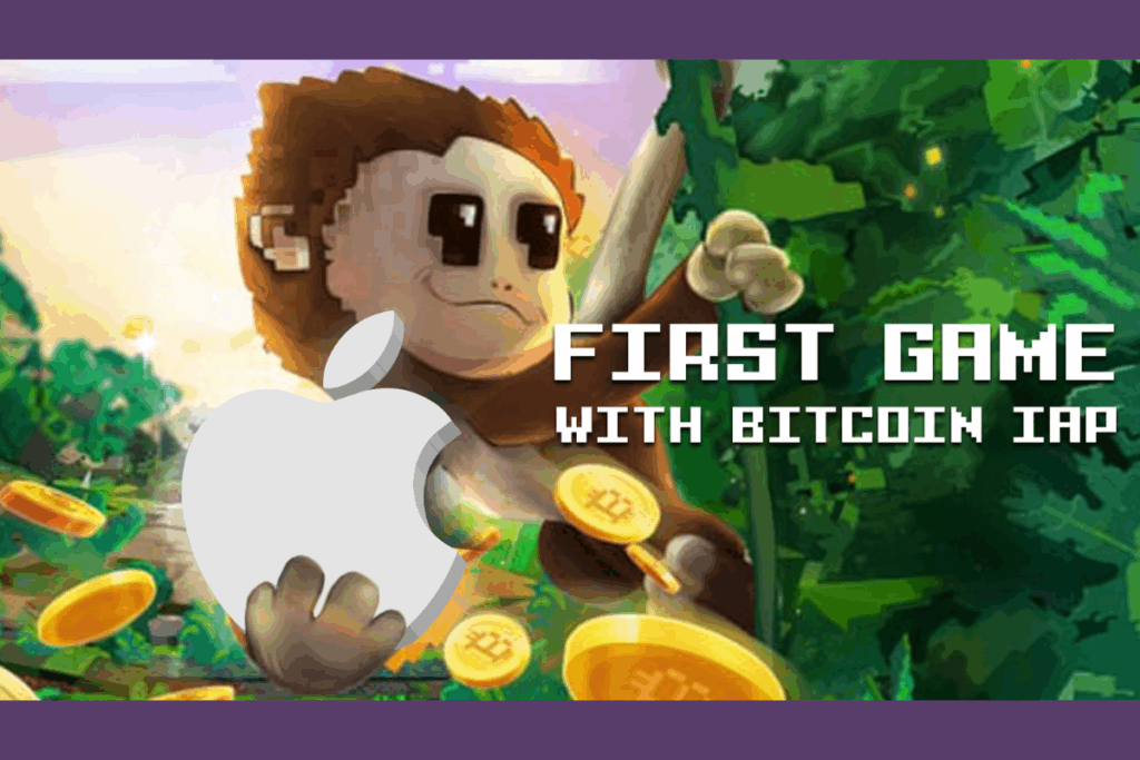 Cover art for SaruTobi shows a monkey holding the Apple logo with coins coming out of it in the jungle.