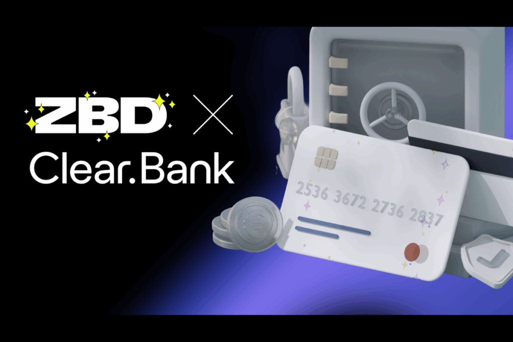 ZBD and ClearBank logos together with a credit card on the side