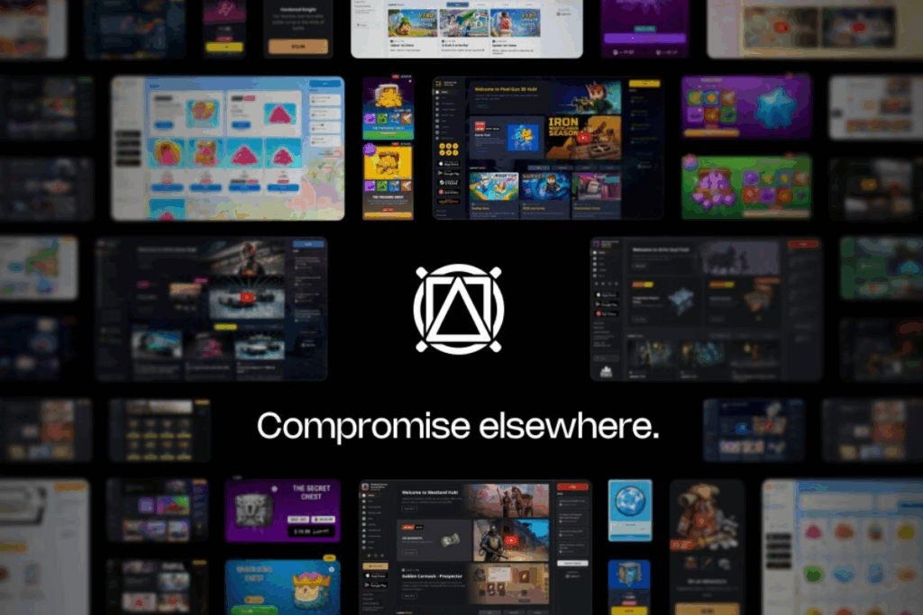 aghanim logo, with a "compromise elsewhere" text below it