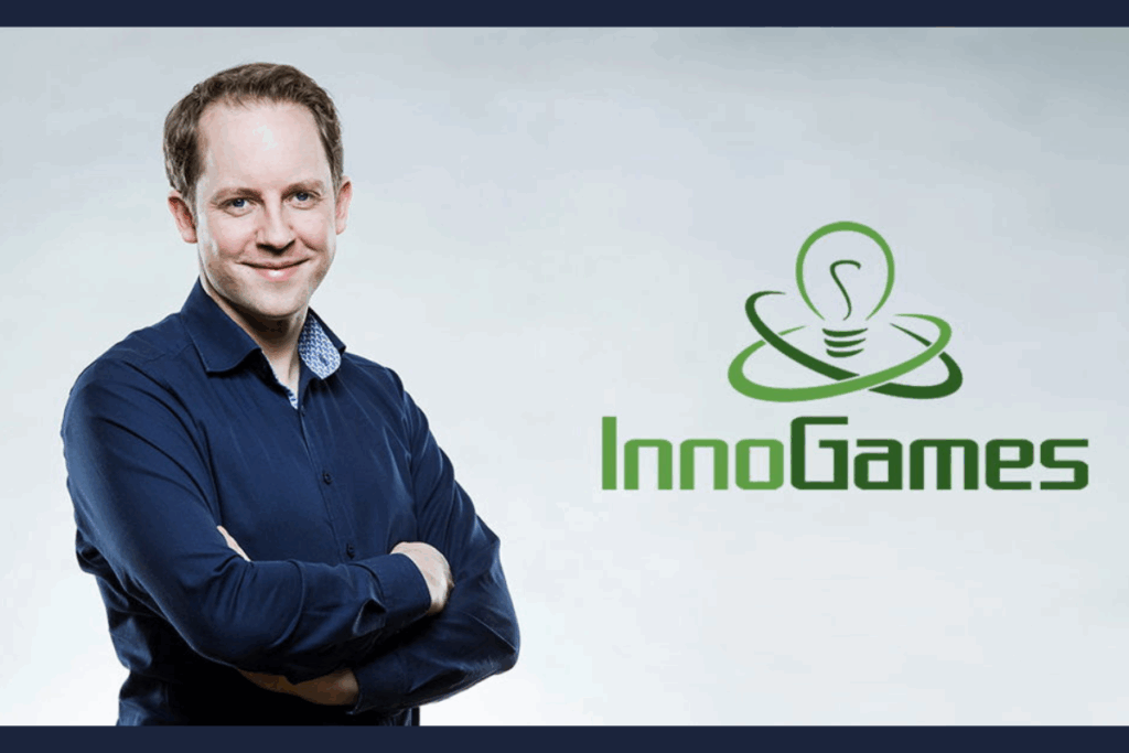 hendrik klindworth photo on the left, innogames logo on the right