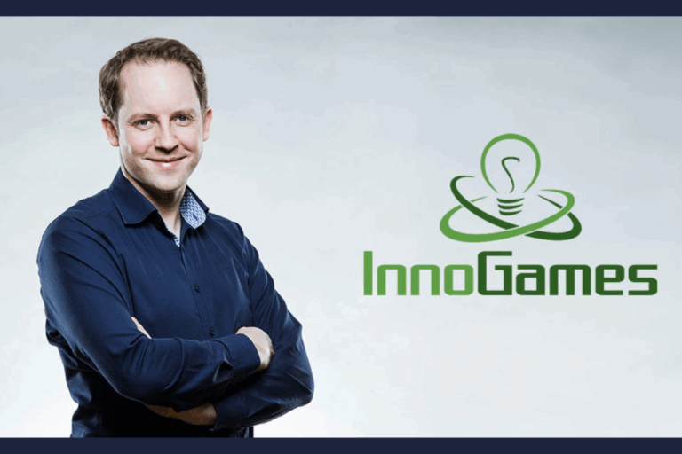 hendrik klindworth photo on the left, innogames logo on the right