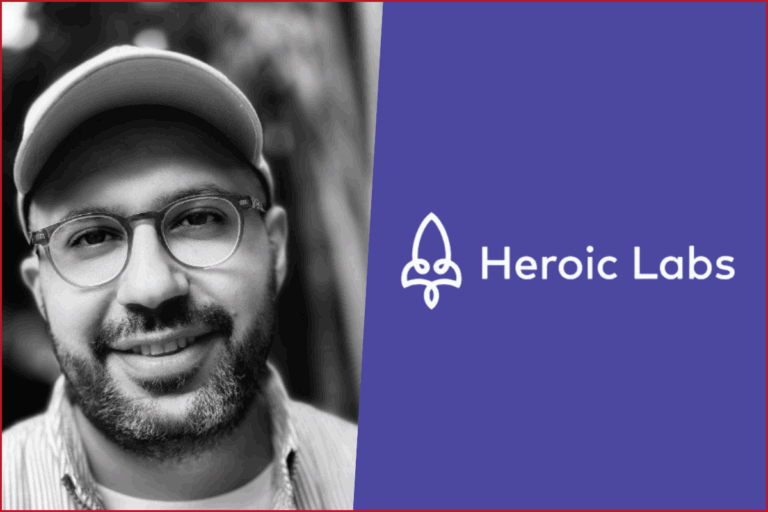 photo of mo firouz on the left, logo of heroic labs on the right