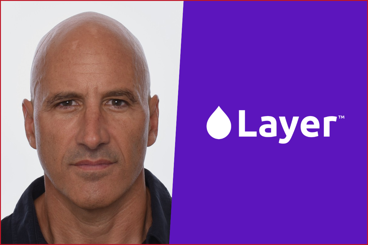 layer ai logo on the right, photo of riccardo zacconi on the left
