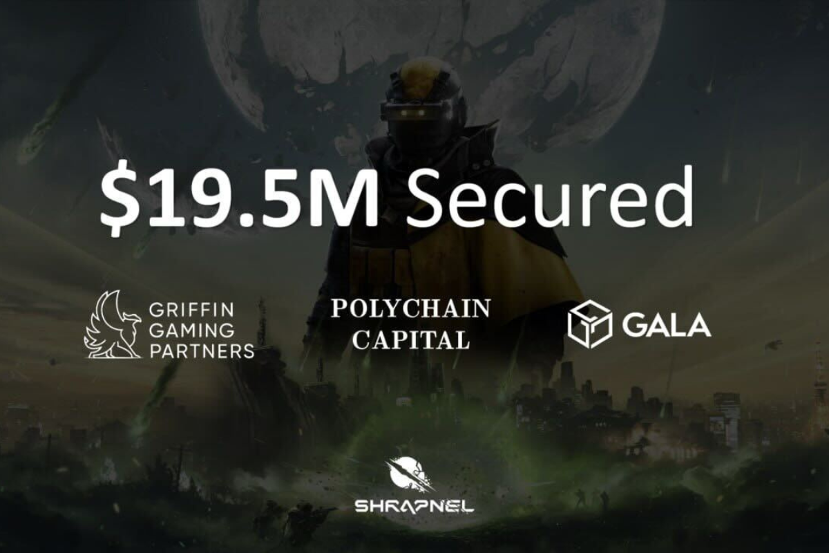 shrapnel cover art with $19.5M secured text and logos of GALA, Griffin Gaming Partners and