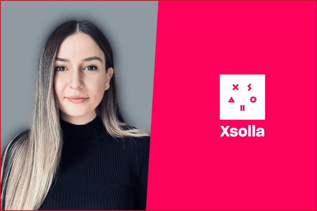 xsolla logo on the right, photo of ilayda bayari erdinç on the left