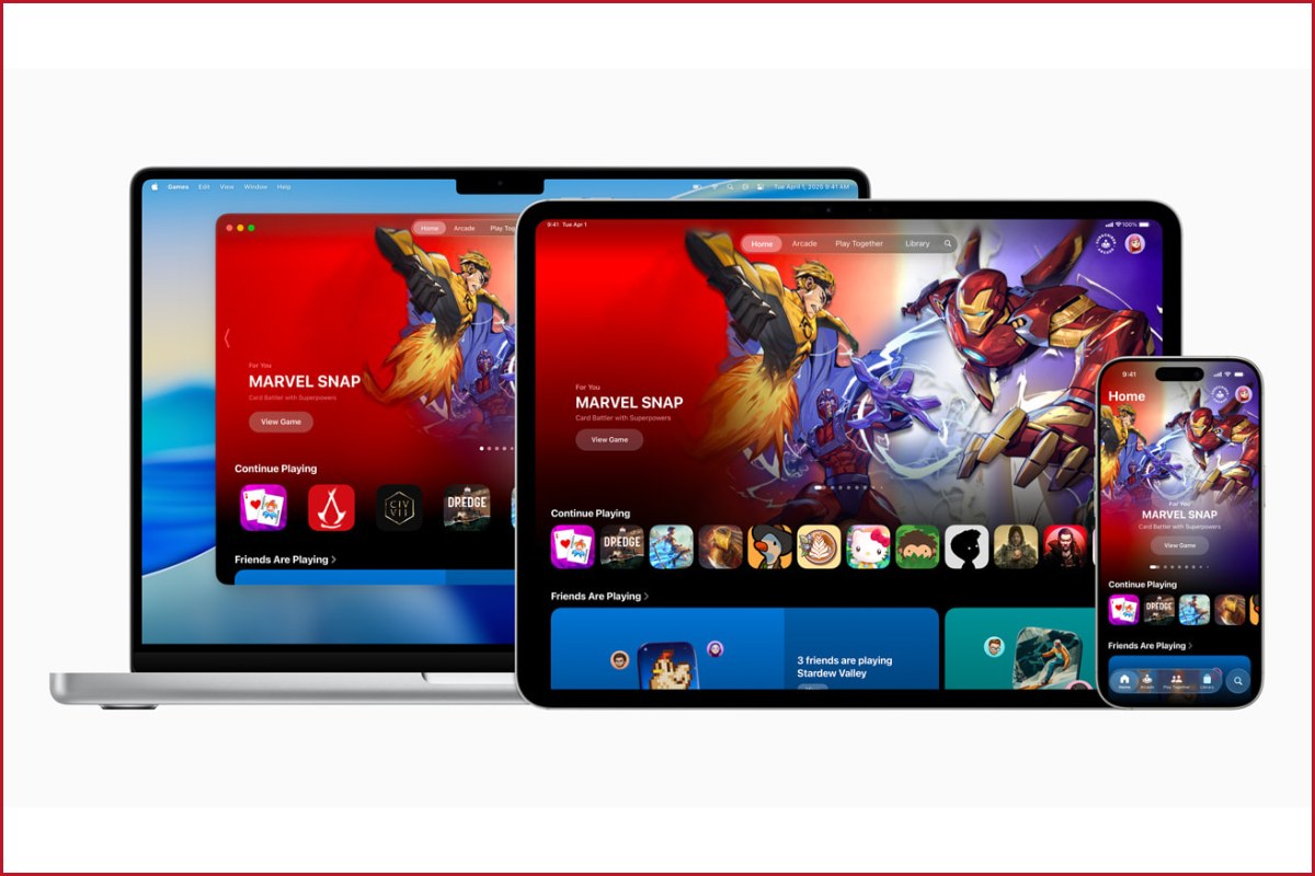 Apple Games app on laptop and phone screens