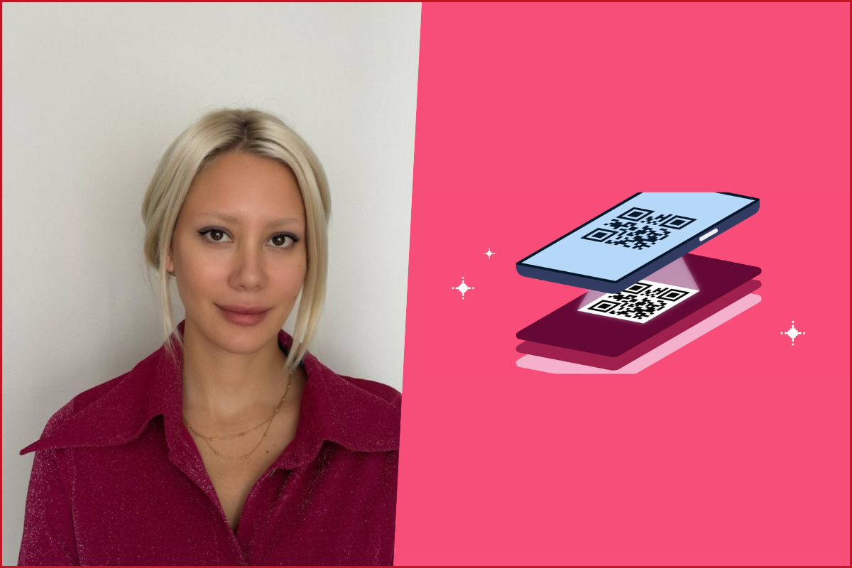 sol tarafta başak zerman'ın fotoğrafı, sağ tarafta qr kod ilistrasyonu