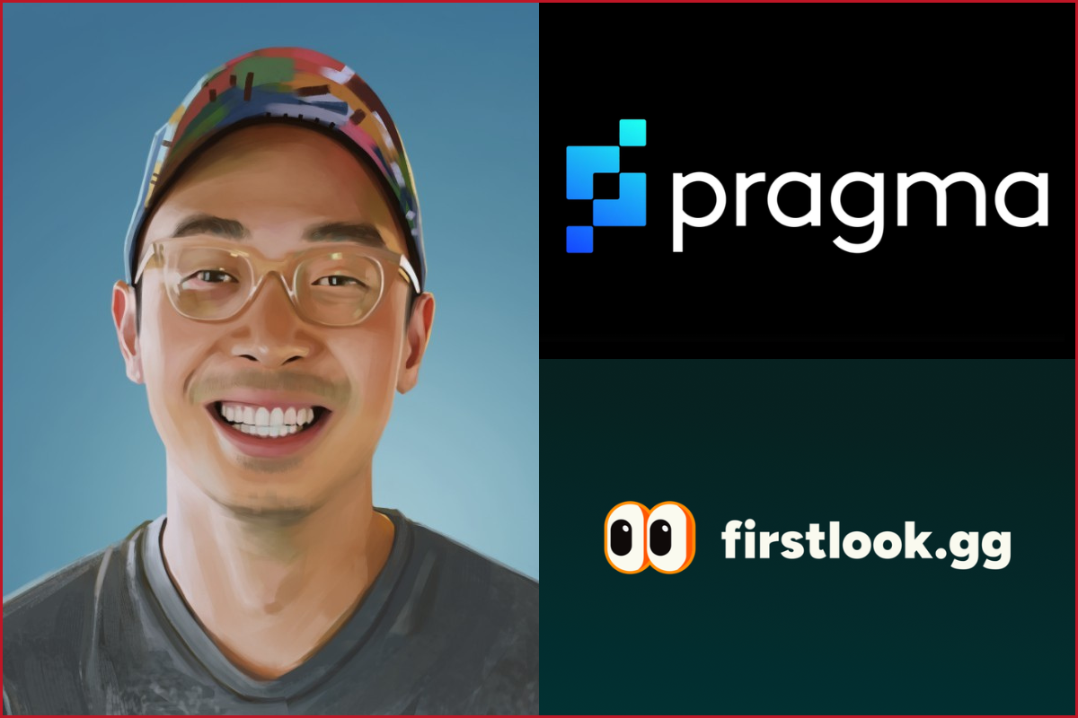 eden chen photo on the left, pragma.gg logo on the right top side and below it firstlook.gg logo