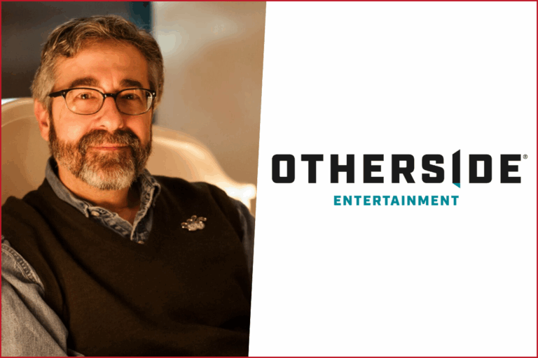 photo of warren spector on the left, otherside entertainment logo on the right