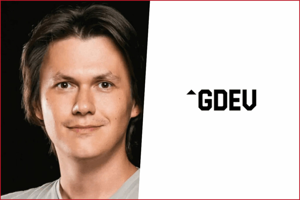 photo of roman safiyulin from gdev on the left and gdev company logo on the right