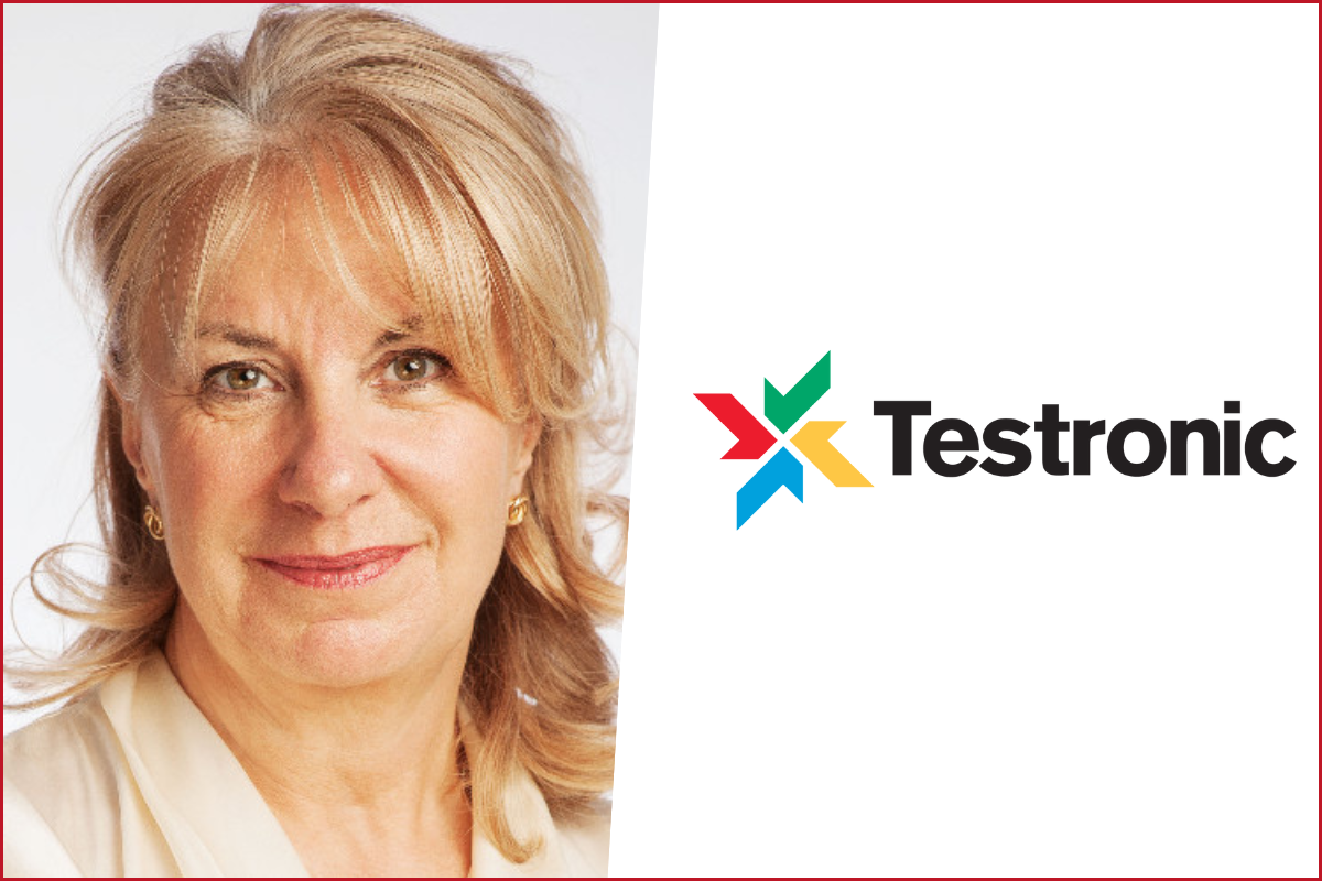 photo of sharon baylay bell on the left, logo of Testronic on the right