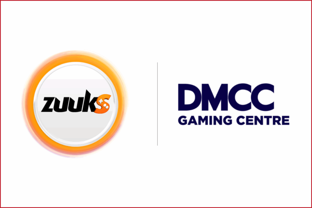 zuuks games logo on the left, dmcc gaming centre logo on the right