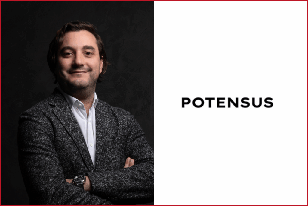 Ozan Can Şişman photo on the left, Potensus logo on the right