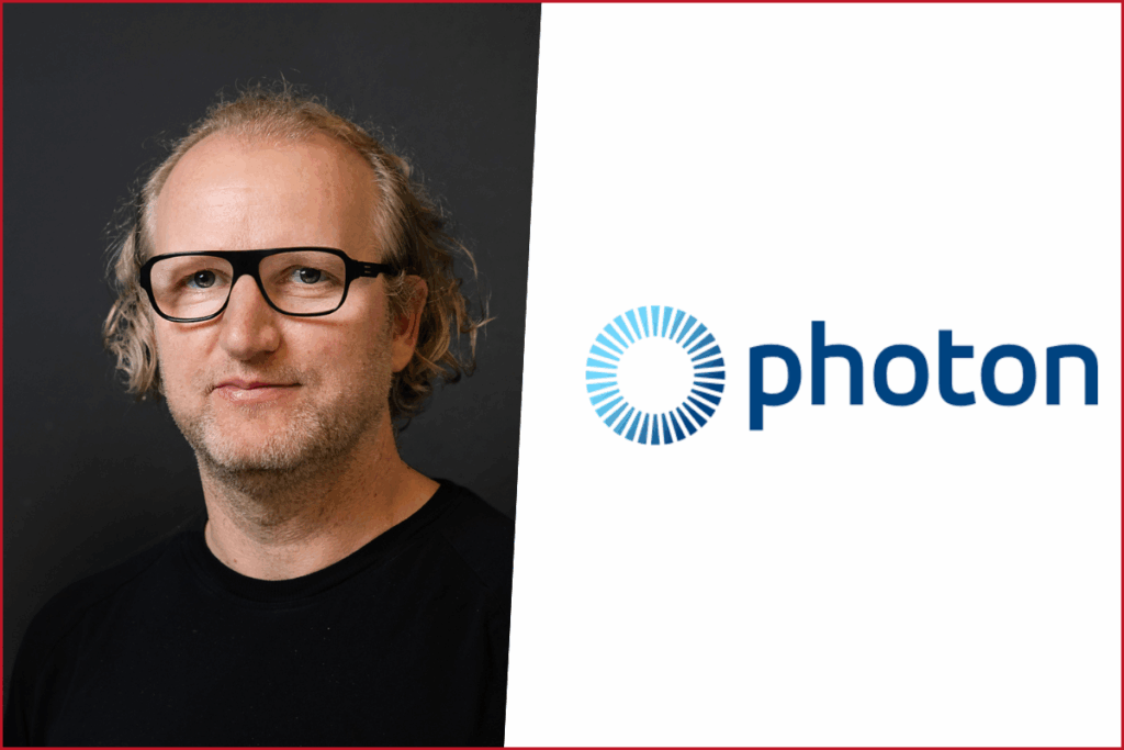 christof wegmann photo on the left, photon engine logo on the right