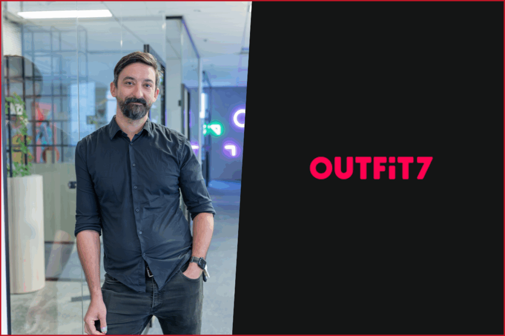 Ante Odic profile photo on the left, Outfit7 logo on the right
