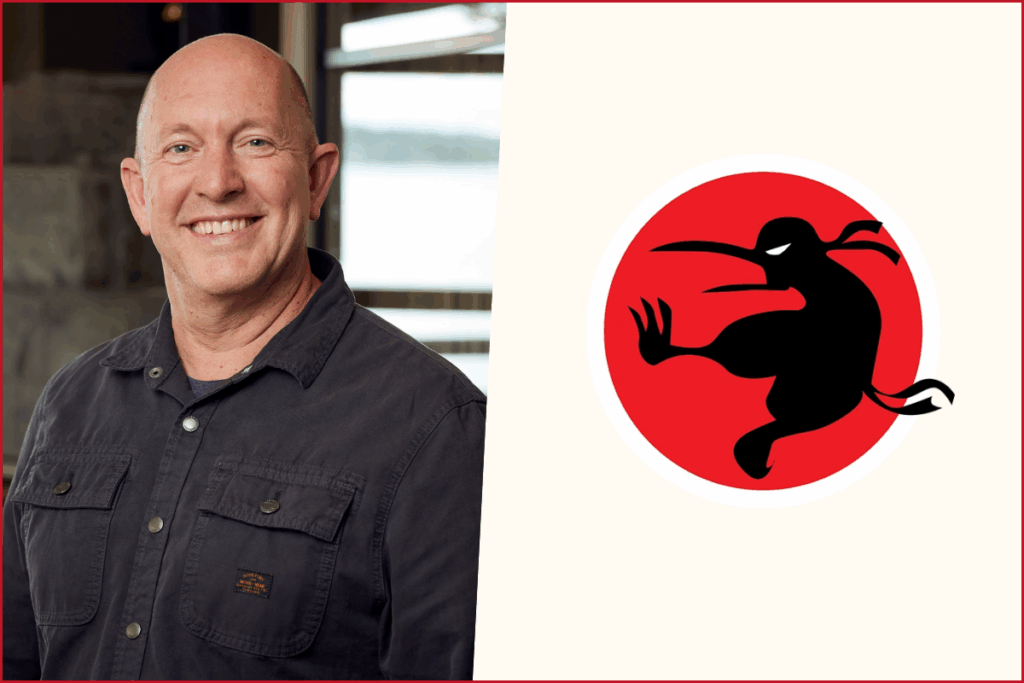 Scott Walker photo on the left, Ninja Kiwi logo on the right