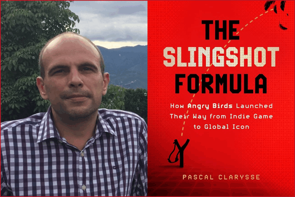 Pascal Clarysse photo on the left, cover art for the book The Slingshot Formula on the right