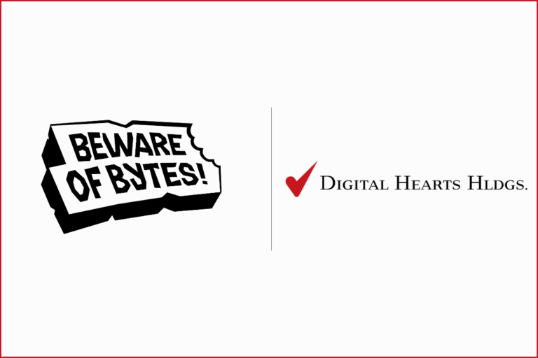beware of bytes! logo on the left, digital hearts holdings logo on the right