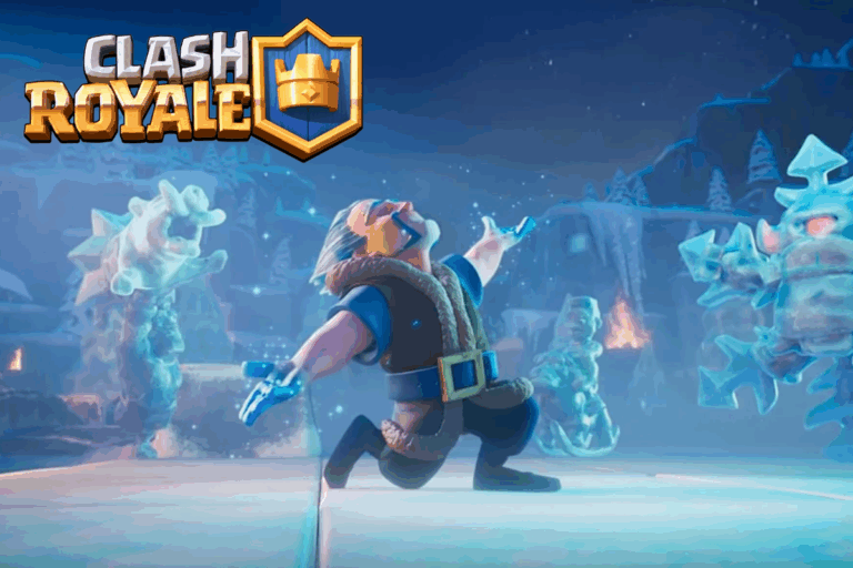 Clash Royale cover art with game logo on top left