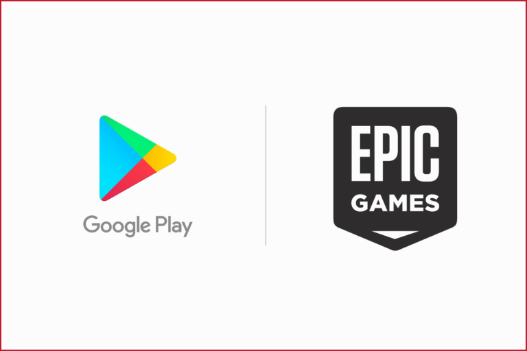 google play store logo on the left, epic games logo on the right