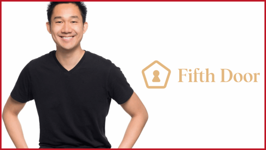 daniel kan photo on the left and fifth door logo on the right