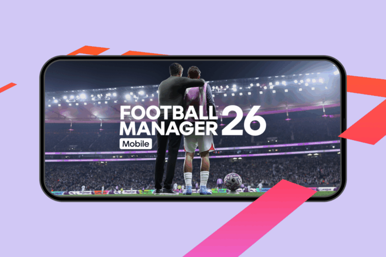 football manager 2026 cover art on a phone screen for the upcoming mobile games november 2025 article