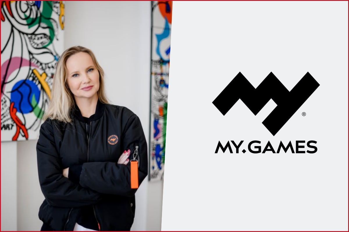 photo of elena grigorian on the left, my.games logo on the right
