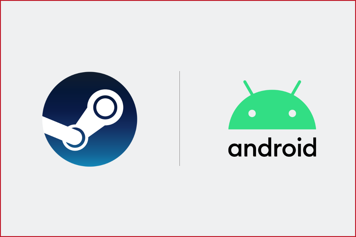 Valve's Steam logo on the left and Android logo on the right