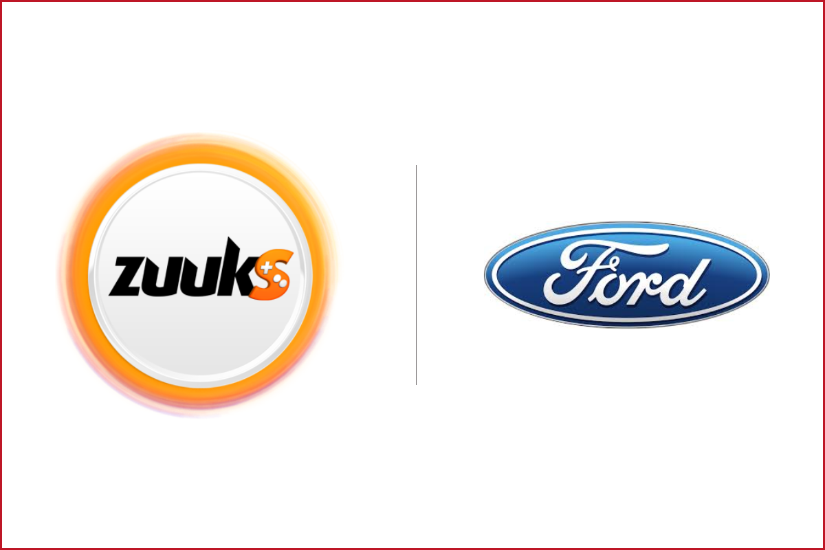 zuuks games logo on the left, ford motor company logo on the right