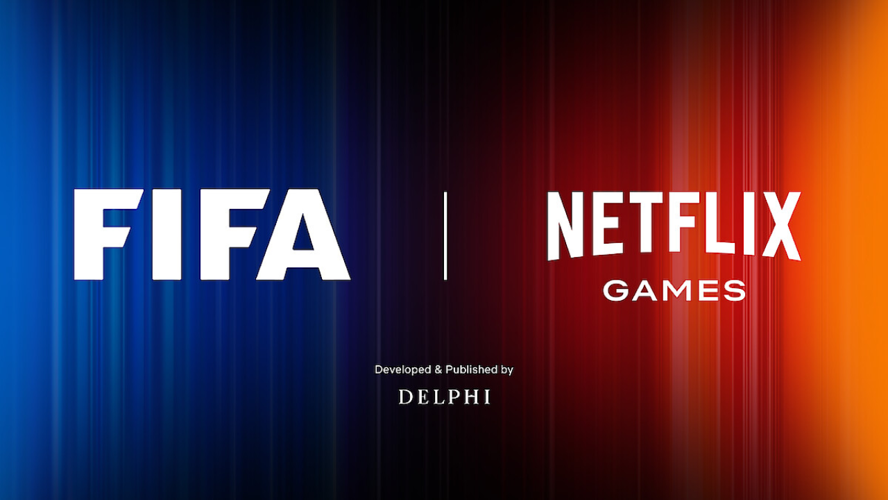 FIFA logo on the left, netflix games logo on the right, on the bottom it says Developed & Published by DELPHI Interactive