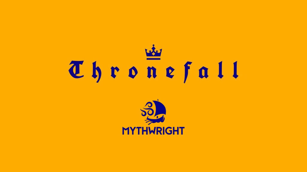 Big Thronefall logo in the middle and Mythwright logo under it
