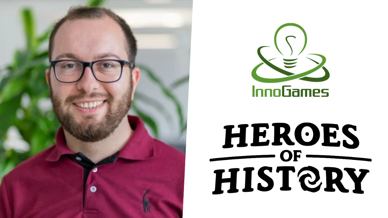 Zoran gjorgiev photo on the left, heroes of history and innogames logos on the right