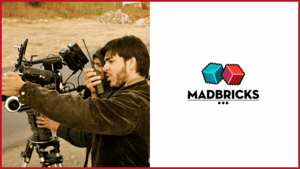 Carlos Rincones photo on the left, Madbricks logo on the right