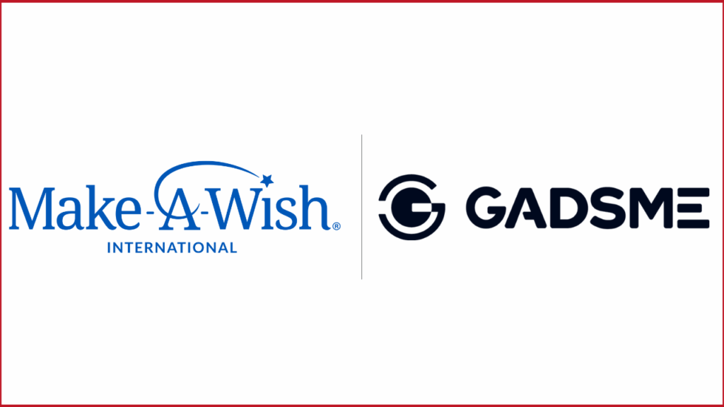 make a wish international logo on the left, gadsme logo on the right