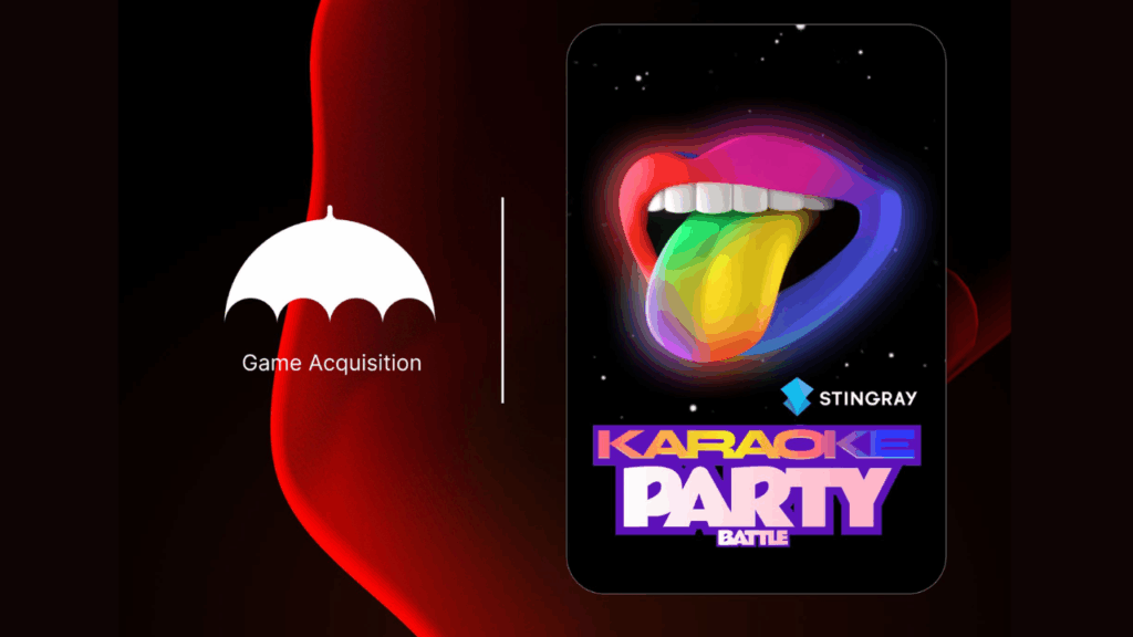 Karaoke Party and Stingray logo on the left, game acquisition text and Little Umbrella logo on left