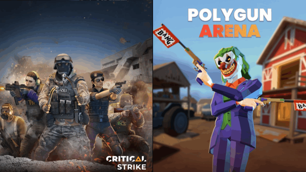 Critical Strike cover art on the left Polygun Arena cover on the right by Vertigo Games