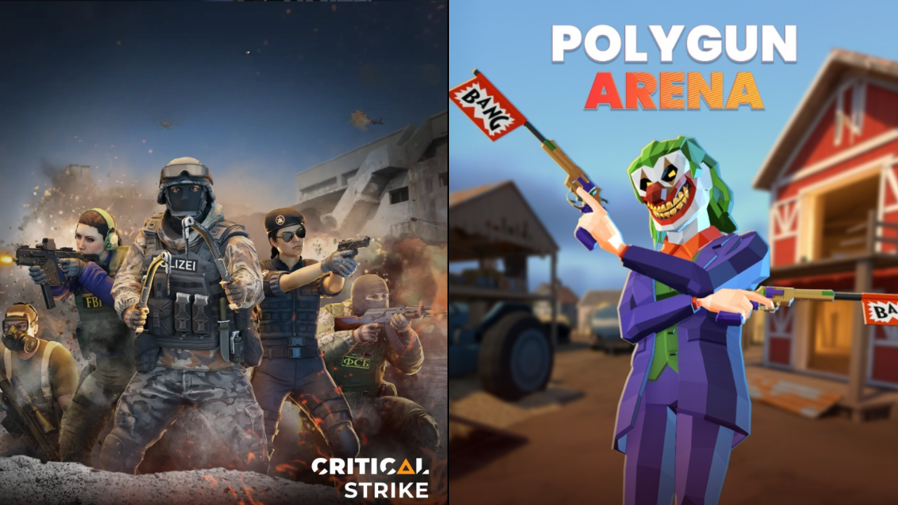 Critical Strike cover art on the left Polygun Arena cover on the right by Vertigo Games