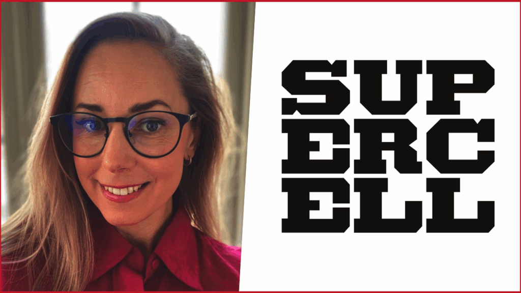 Sara Bach photo on the left, Supercell logo on the right